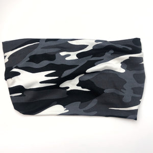 Black & White Camo Tri-Fold Twisty Headband