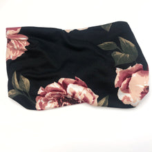 Load image into Gallery viewer, Pink Roses on Black TriFold Twisty Headband