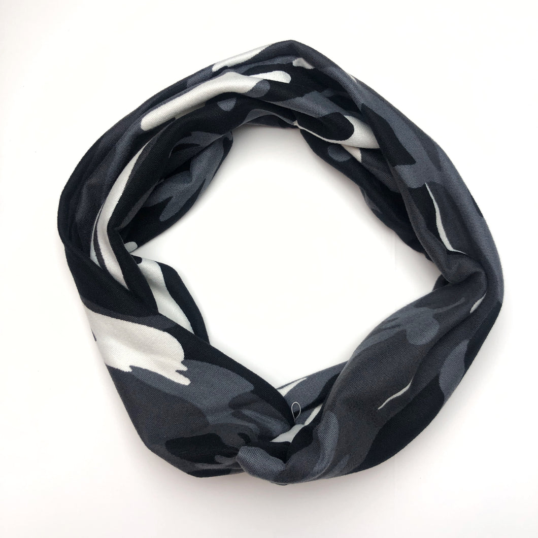 Black & White Camo Tri-Fold Twisty Headband